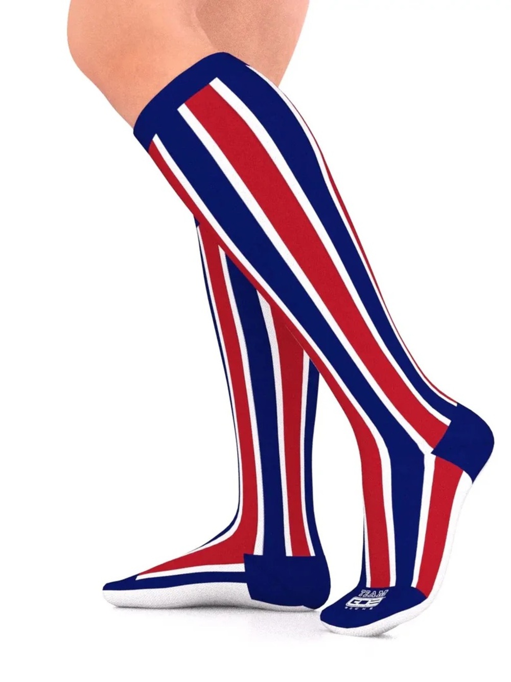 Unisex Compression Socks - Red, White & Navy vertical stripes 15-20mmHg